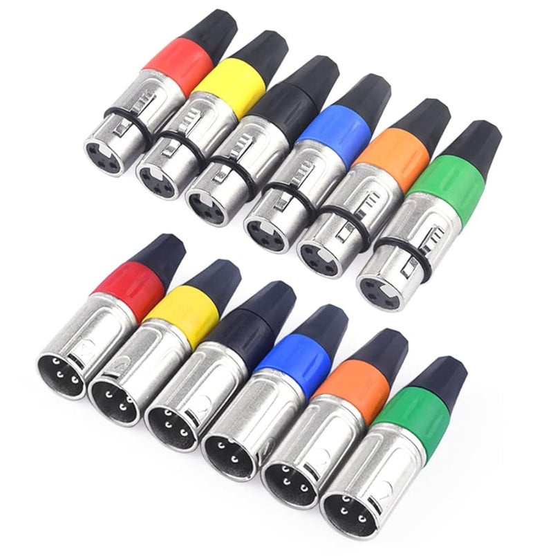 Devinal XLR Connectors, Colored 3 PIN XLR Ends, Male/Female Audio Mic Microphone DMX Plug Jack Socket, Nicked-Plated, Silver Contacts, Solder Type, 6-Pair - Image 1